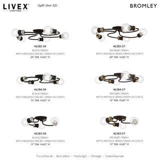 Bromley 3 Light Bronze With Antique Brass Accents Flush Mount