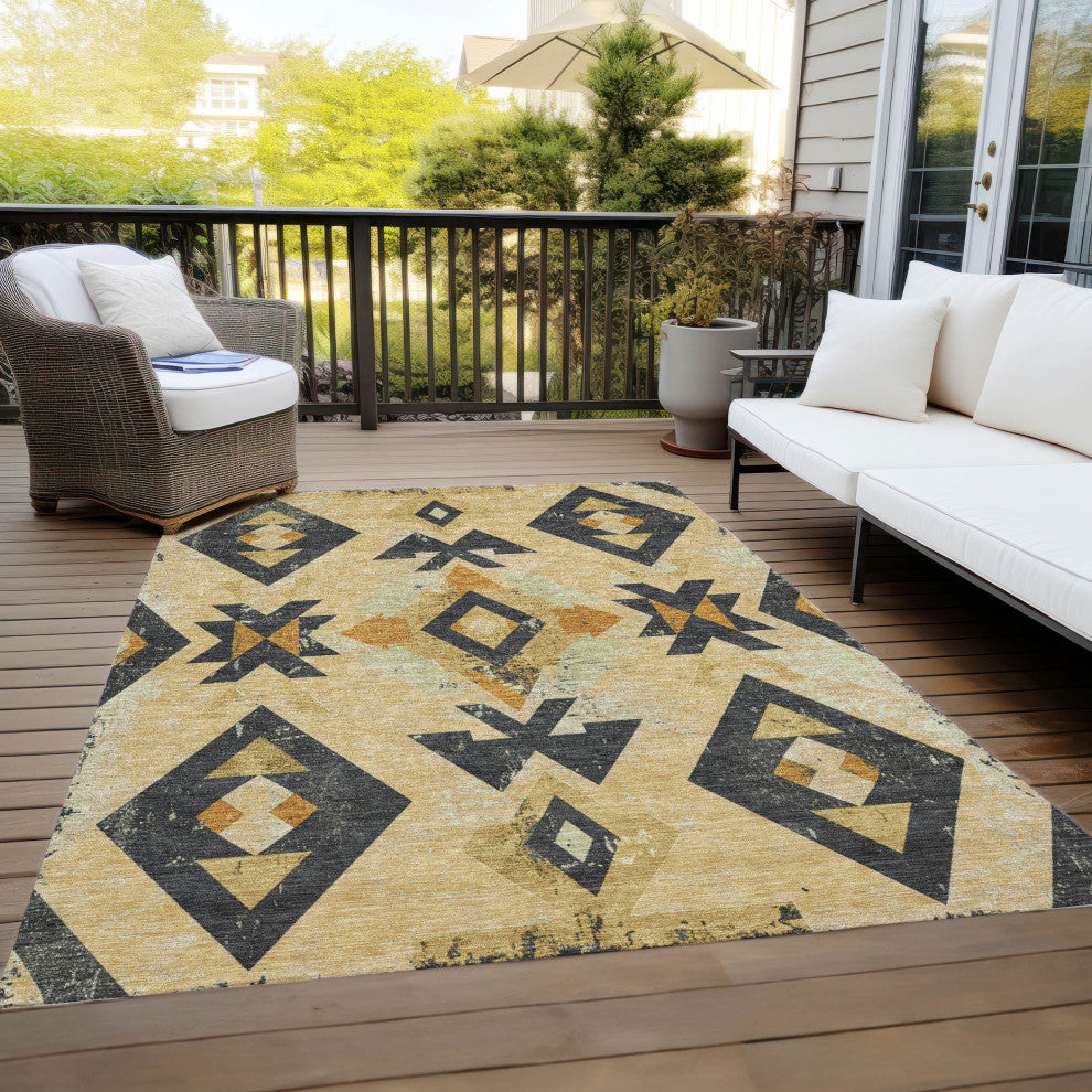 Machine Washable Indoor/Outdoor Chantille ACN1882 Gold 10' x 14' Rug
