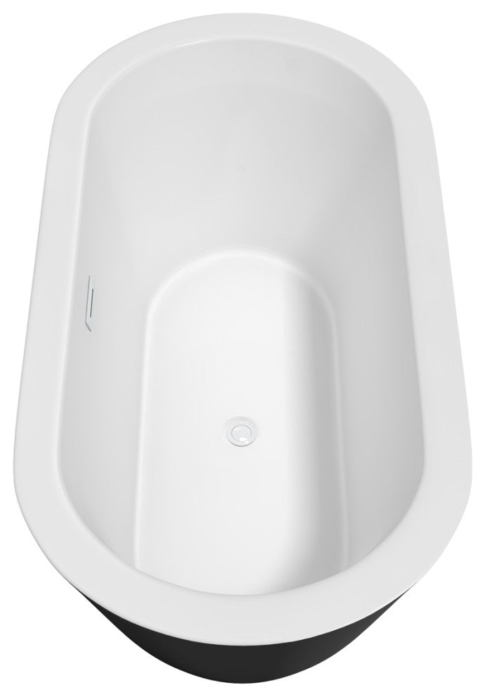 60" Freestanding Bathtub, Black, White Interior, White Drain, Trim