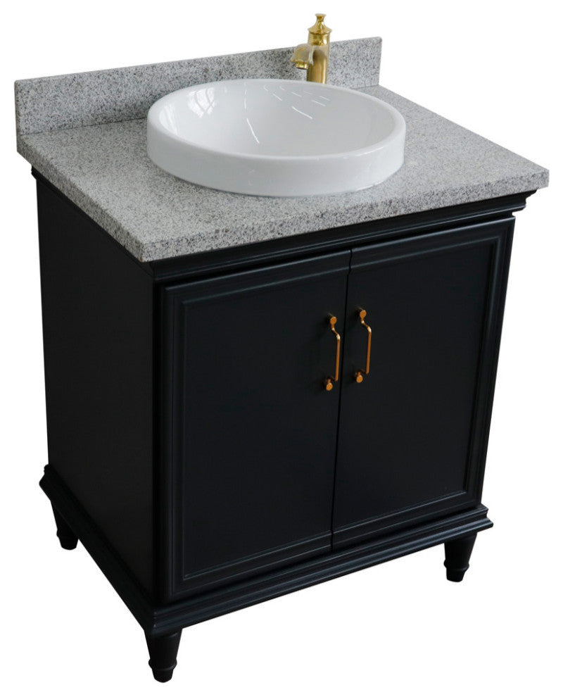 31" Single Vanity, Dark Gray Finish With Gray Granite And Round Sink