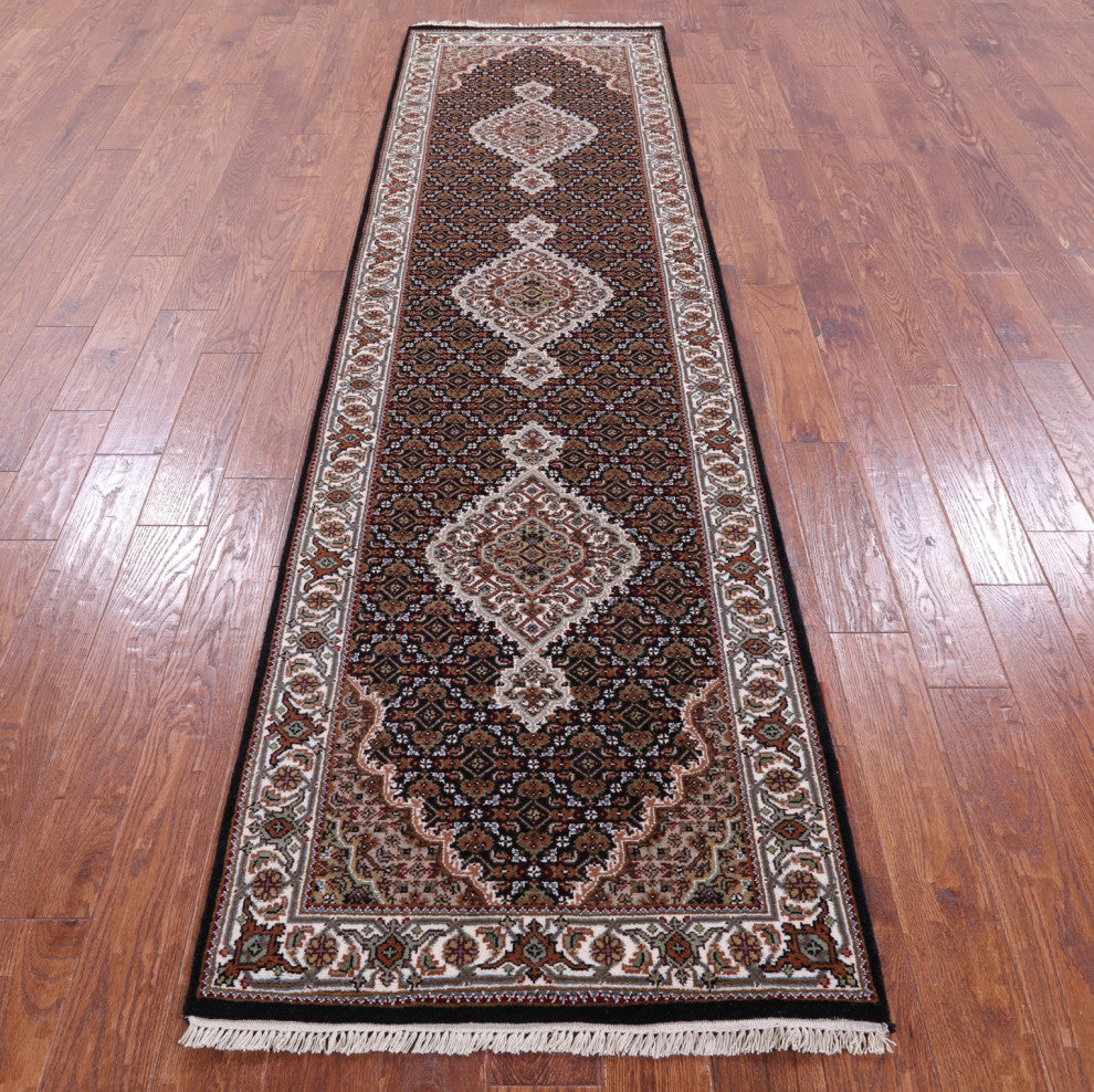 Runner Handmade Persian Tabriz Wool & Silk Rug 2' 9" X 10' 1" - Q13035