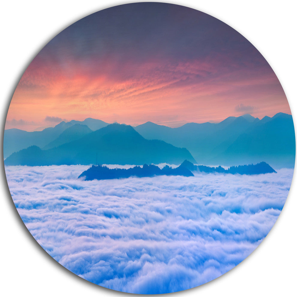 Sea Of White Fog And Mountains, Landscape Photo Round Wall Art, 11"