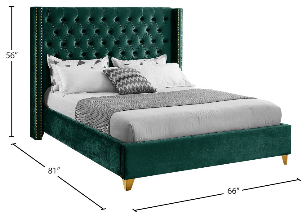 Barolo Velvet Upholstered Bed, Green, Full