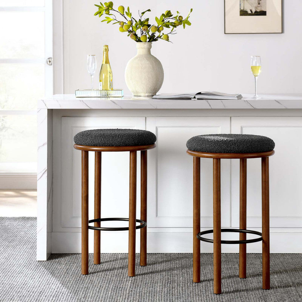 Fable Boucle Fabric Bar Stools - Set of 2 - Walnut Charcoal