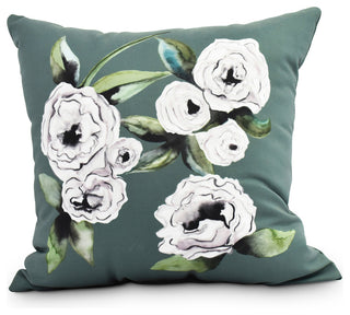 Radiant Rose 18" Green Floral Print Decorative Throw Pillow