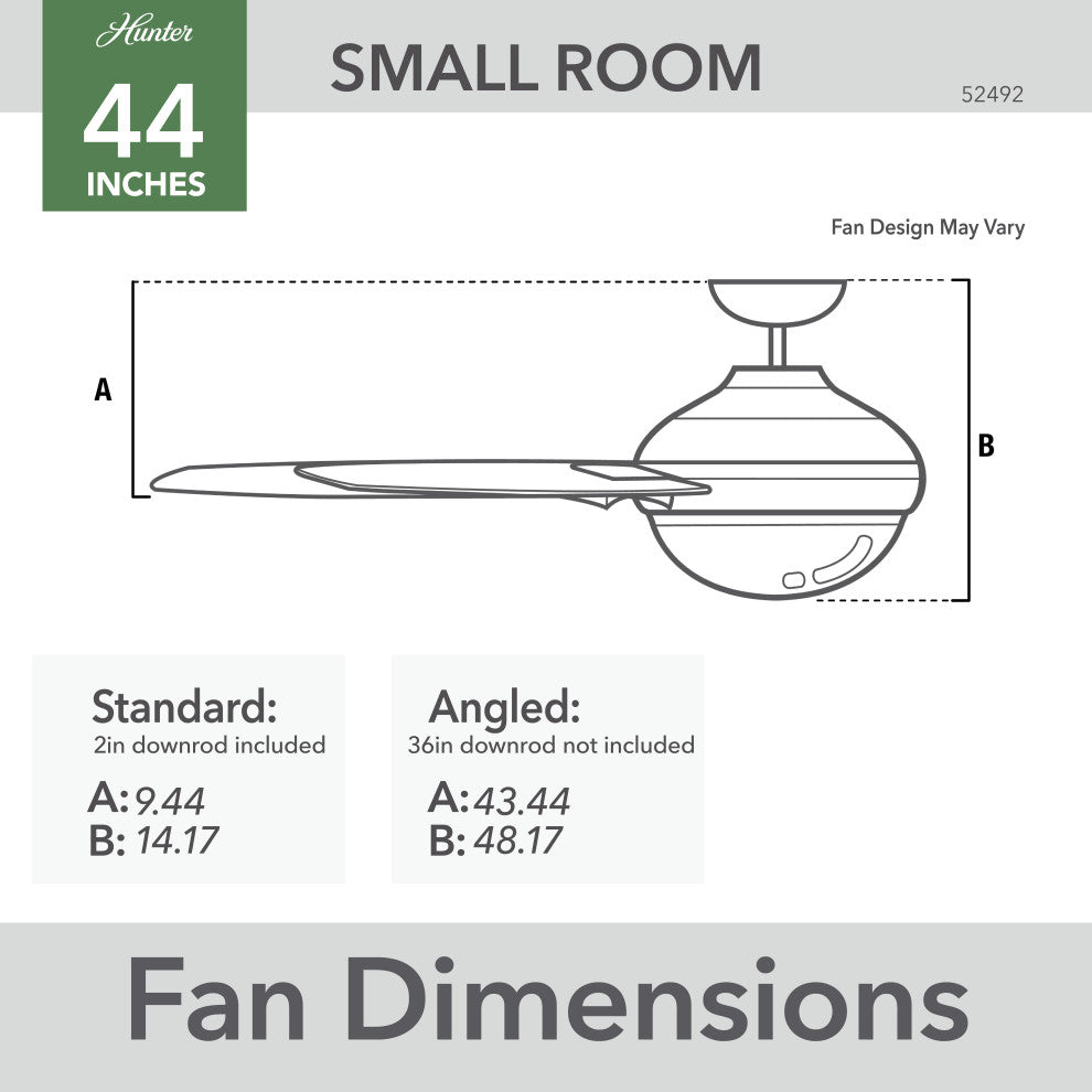Hunter 44" Bardot Matte Black Ceiling Fan, LED Kit, Pull Chain