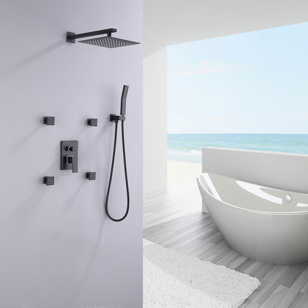 10" Rain Shower System Mixer Handheld Shower 4Pcs Massage Jets, Matte Black