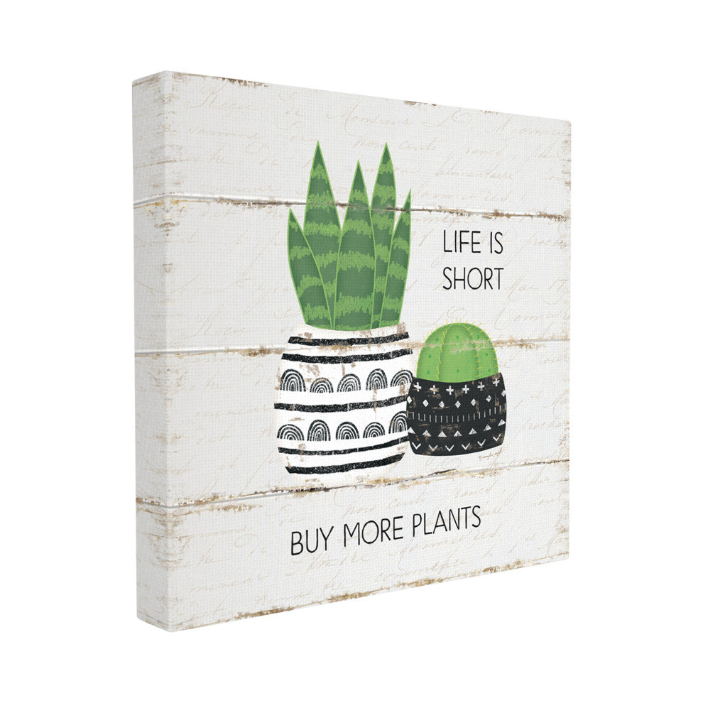 Life Is Short Cacti Succulents Wood Textured Design, 30"x30", Canvas Art