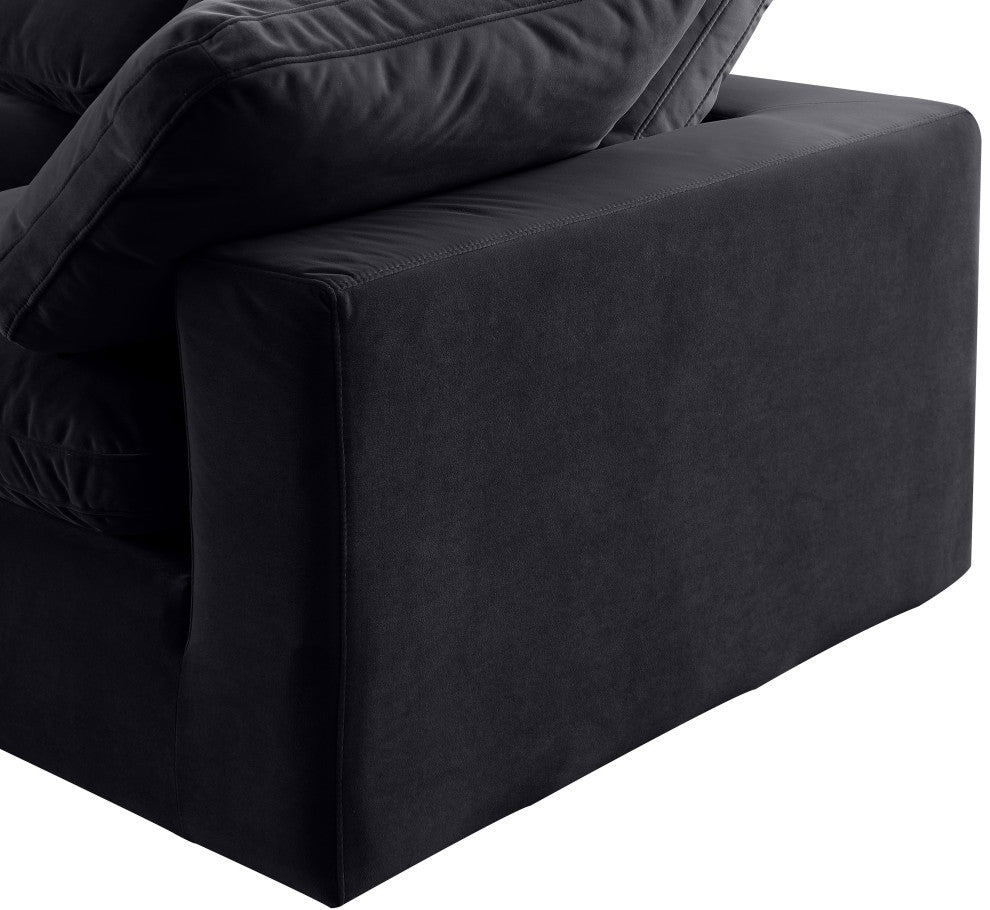 Comfy Upholstered U-Shaped Modular Sectional, Black, 6-Piece: 2 Armless Chair, 2 Corner Chair, 2 Ottoman, Velvet