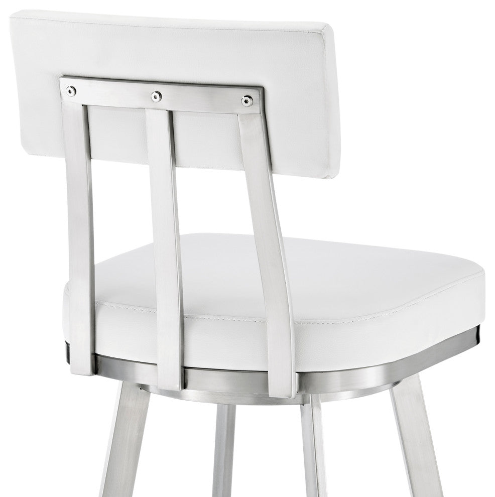 Jinab Swivel Counter Stool, Brushed Stainless Steel With Faux Leather, White
