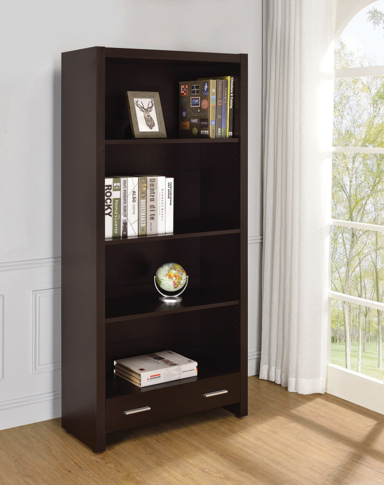 4-Shelf Bookcase with Storage Drawer, Cappuccino