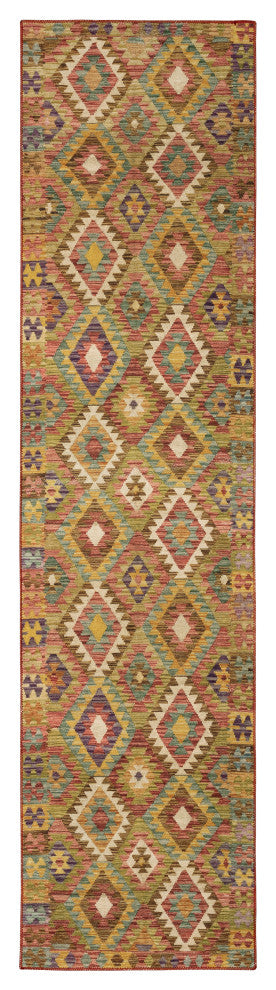 Michaela Machine Washable Geometric Tribal Gold/ Multi Area Rug, Gold, 2'x8'
