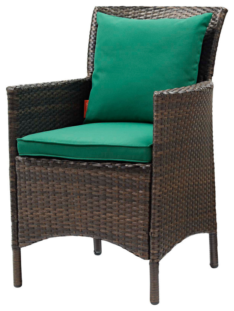 Side Dining Chair and Table Set, Rattan, Wicker, Brown Green, Modern, Outdoor