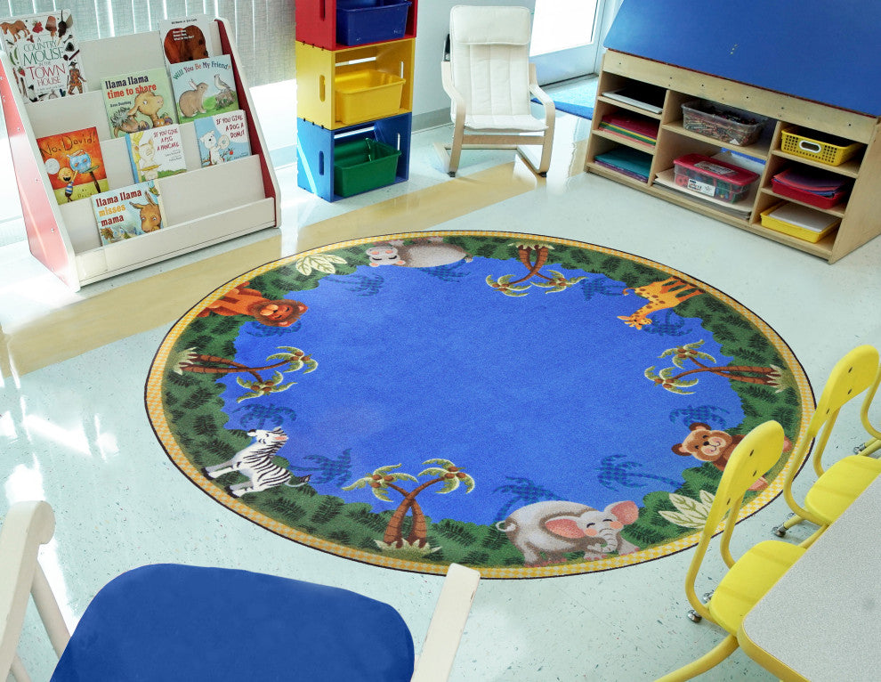 Kid Essentials Rug, Jungle Friends, 5'4" Round