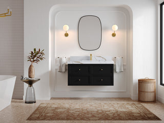Roswell Floating 42" Single Sink Bath Vanity, Black 2" Calacatta Gold