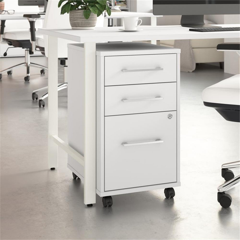 Hustle 3 Drawer Mobile File Cabinet in White - Engineered Wood
