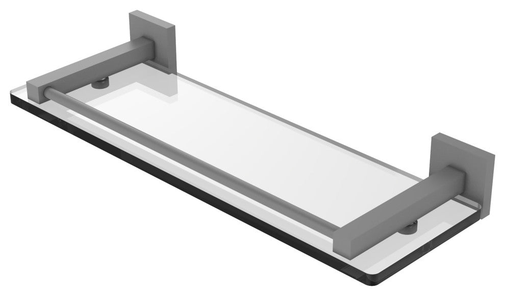 Montero 16" Glass Shelf with Gallery Rail, Matte Gray