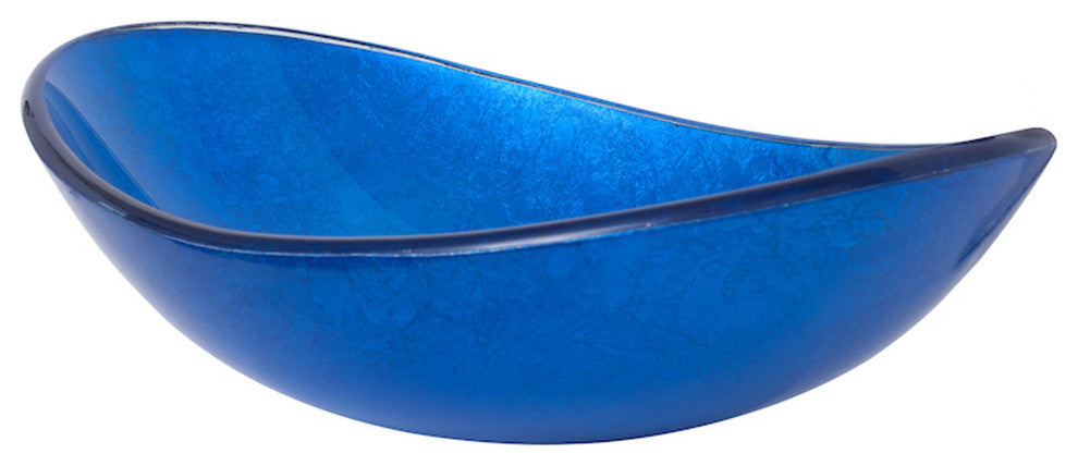 Azzurro Blue Foiled Oval Glass Vessel Bathroom Sink w/ Drain, TIG-S132-8031, Chrome