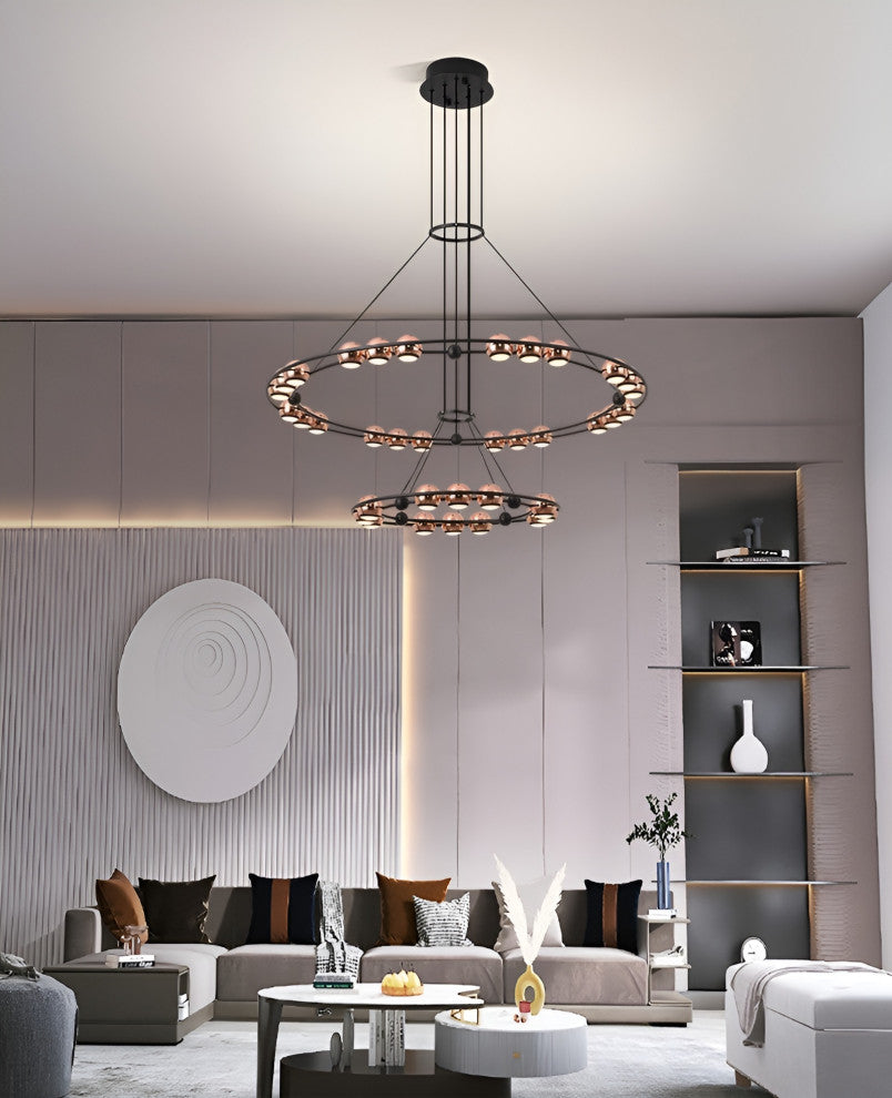 Irgoli | Ring Design LED Rose Gold Decor Hanging Chandelier for Living Room, 2 Rings, Warm Light, Non-Dimmable