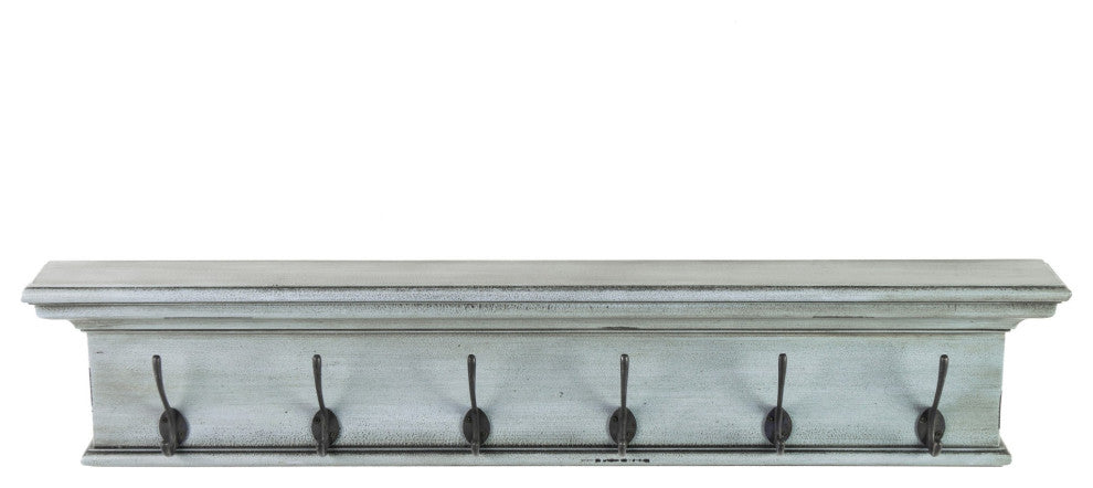 Rustic Antiqued Black and Blue Six Hook Hanging Coat Rack