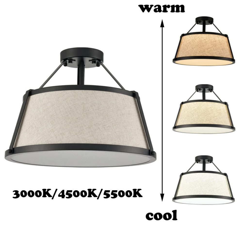 Black Drum Flush Mount Ceiling Light Fixture Fabric Ceiling Lamp