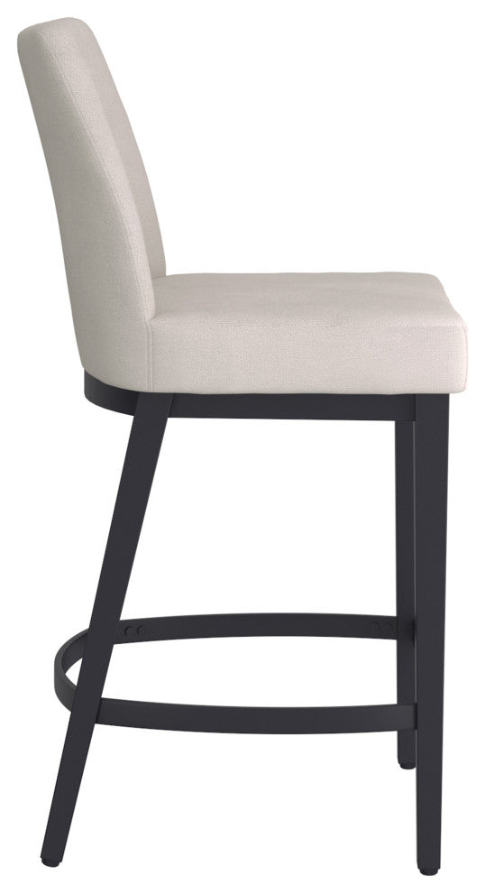Modern Fabric and Metal 26" Counter Stool, Set of 2, Beige and Black