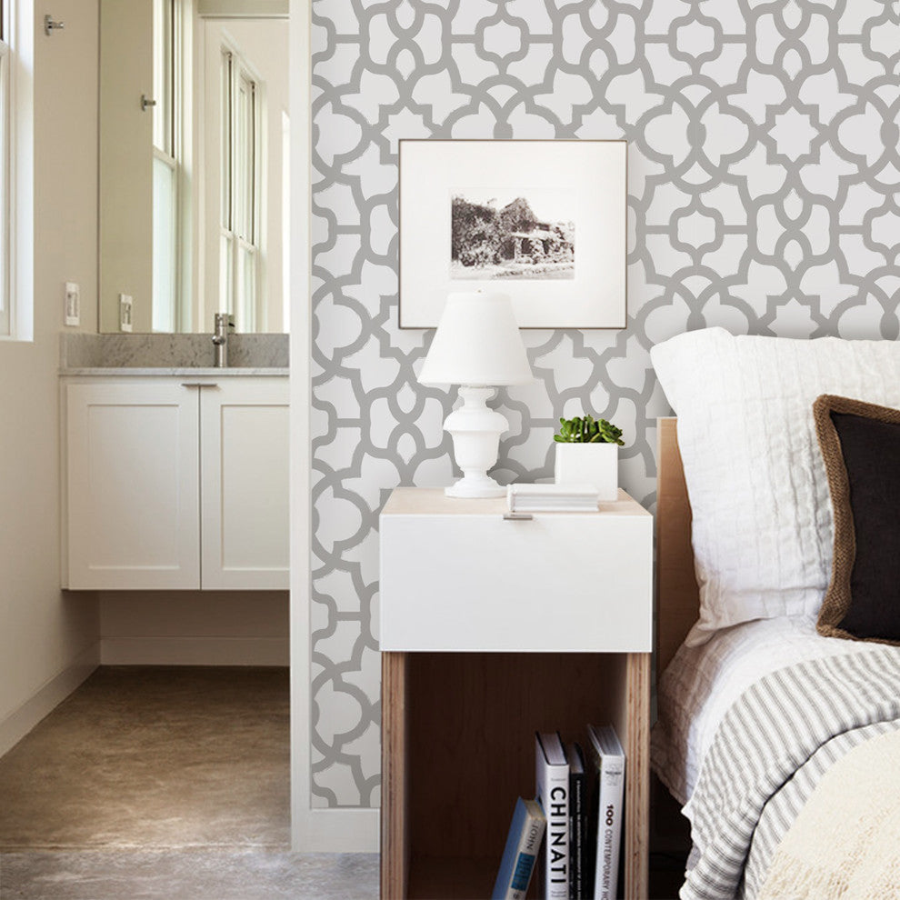 Trellis Peel and Stick Vinyl Wallpaper, Light Gray, 24"w X 60"h