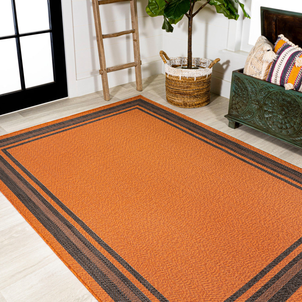 James Modern Border Stripe Indoor/Outdoor Area Rug, Orange/Dark Gray, 4x6