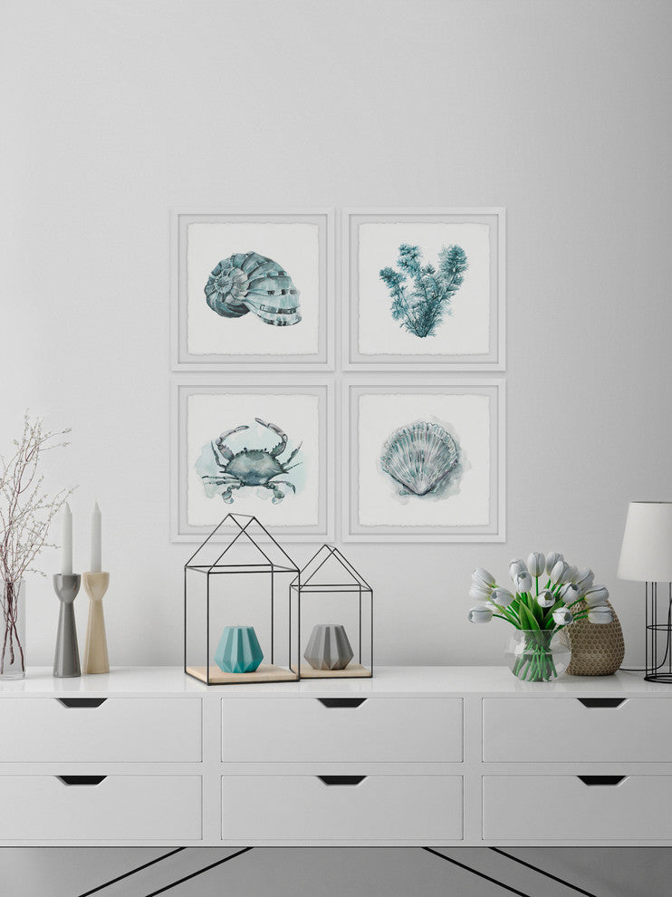 "Sea Life Quadriptych" Framed Painting Prints, 36"x36", 4-Piece Set