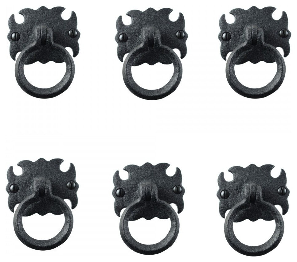 Black Wrought Iron Cabinet Ring Pulls 2.75" W Rust Resistant Pack of 6