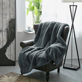 Heavy Faux Fur Throw, Charcoal, 60"x80"