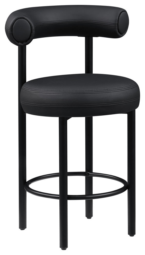 Bordeaux Upholstered Stool, Black, Vegan Leather, Matte Black, Set of 2