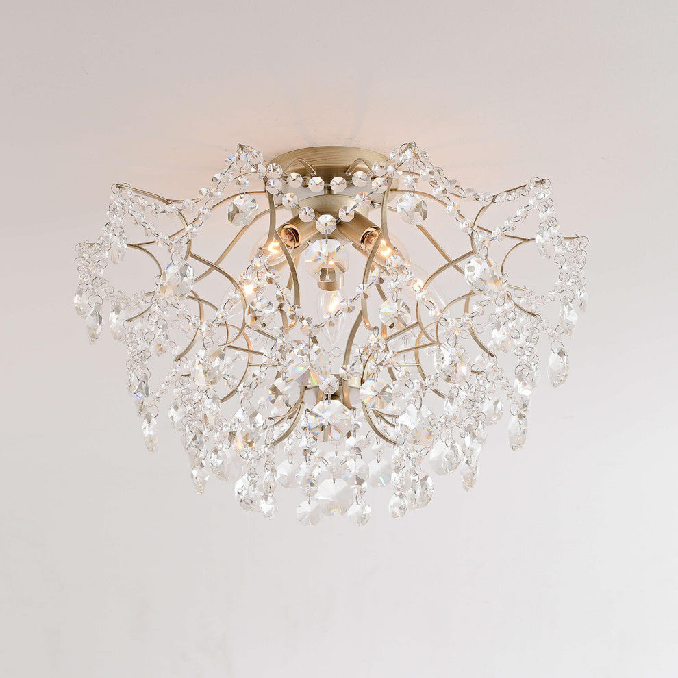 Belle Brushed Silver-ish Champagne 5-Light Larger Crystal Flush Mount