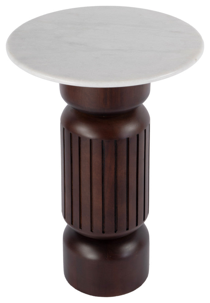 Nala 17" W Round Marble and Wood Side Table