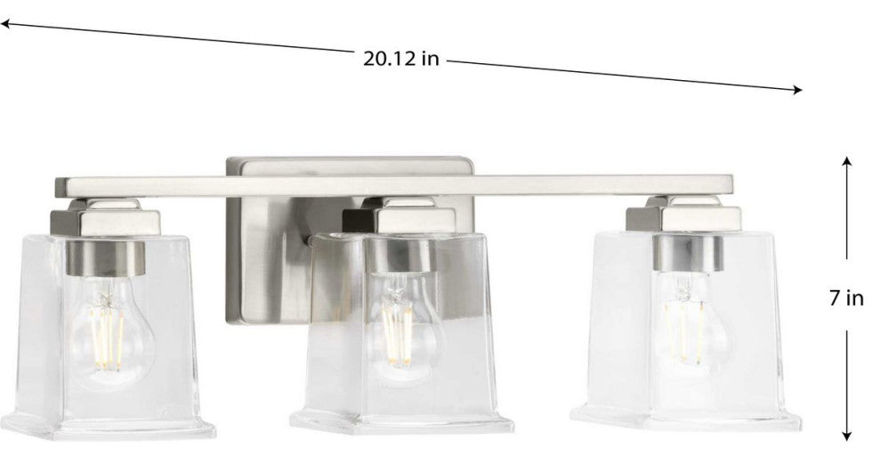 Gilmour Collection 3-Light Brushed Nickel Clear Glass Bath Vanity Light