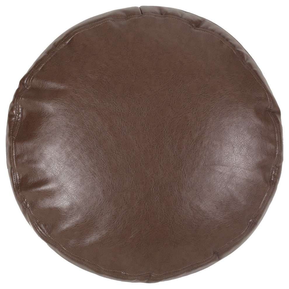Conrail Contemporary Faux Leather Channel Stitch Pouf, Brown, Cylinder