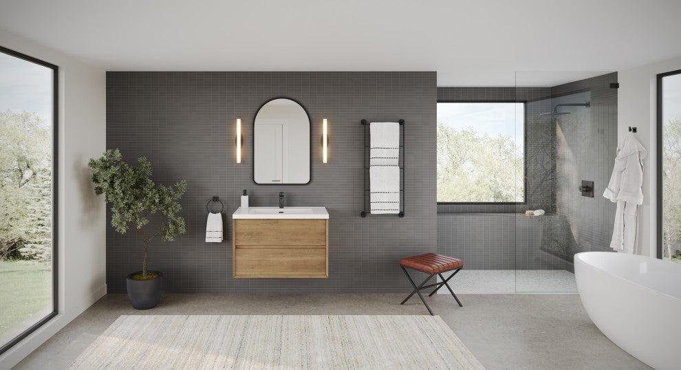 The Daria Bathroom Vanity, White Oak, 36", Single Sink, Wall Mount