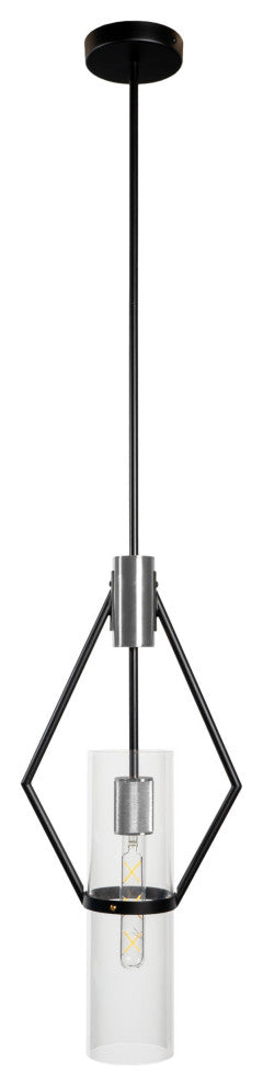 Everly Single Light Metal and Glass Pendant, Black and Chrome