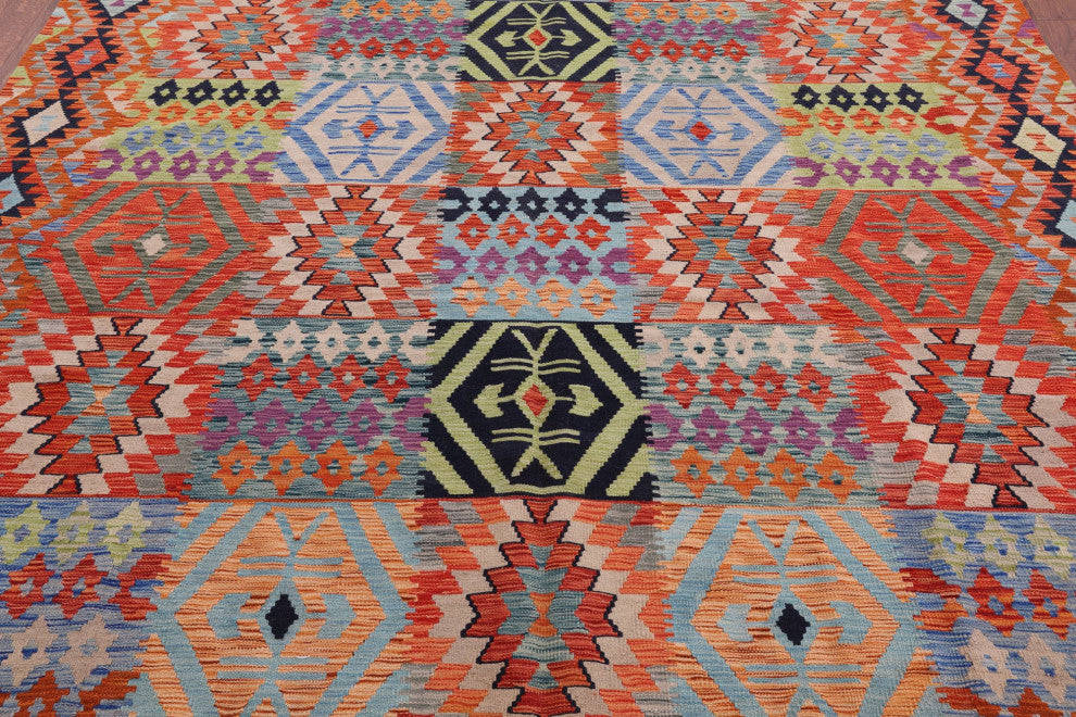 8' 3" X 9' 9" Flat Weave Kilim Reversible Wool On Wool Rug Q9478
