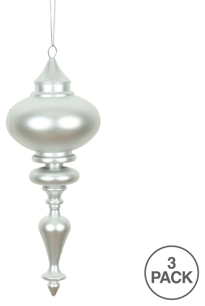 Vickerman N175007D 8" Silver Matte Finial Ornament, Pack of 3, Set of 3