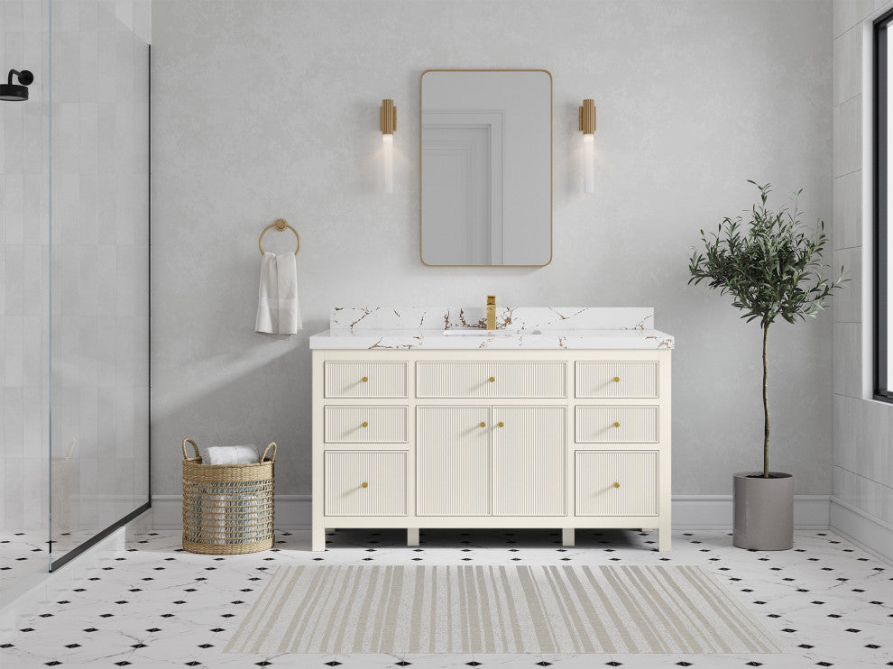 Sonoma 60" Single Sink Bath Vanity in Alabaster, 2"  Viola Brown