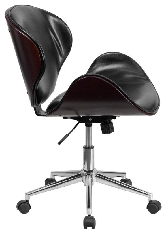 SD-SDM-2240-5-MAH-BK-GG Chair, Mahogany Wood and Black Leather