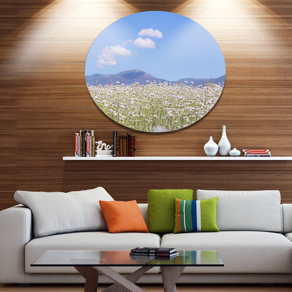 Chamomiles With Hills On Background, Flower Round Wall Art, 23"
