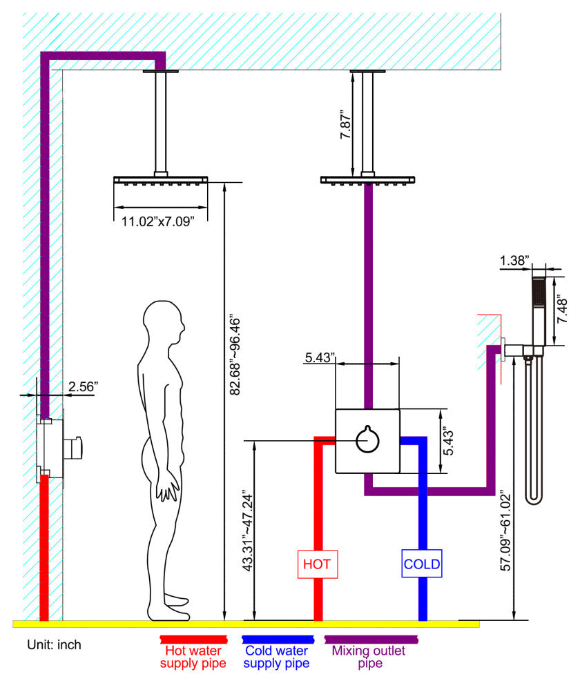 Ceiling Mounted Rain Shower System with Hand Shower-Includes Rough-in Valve, Matte Black