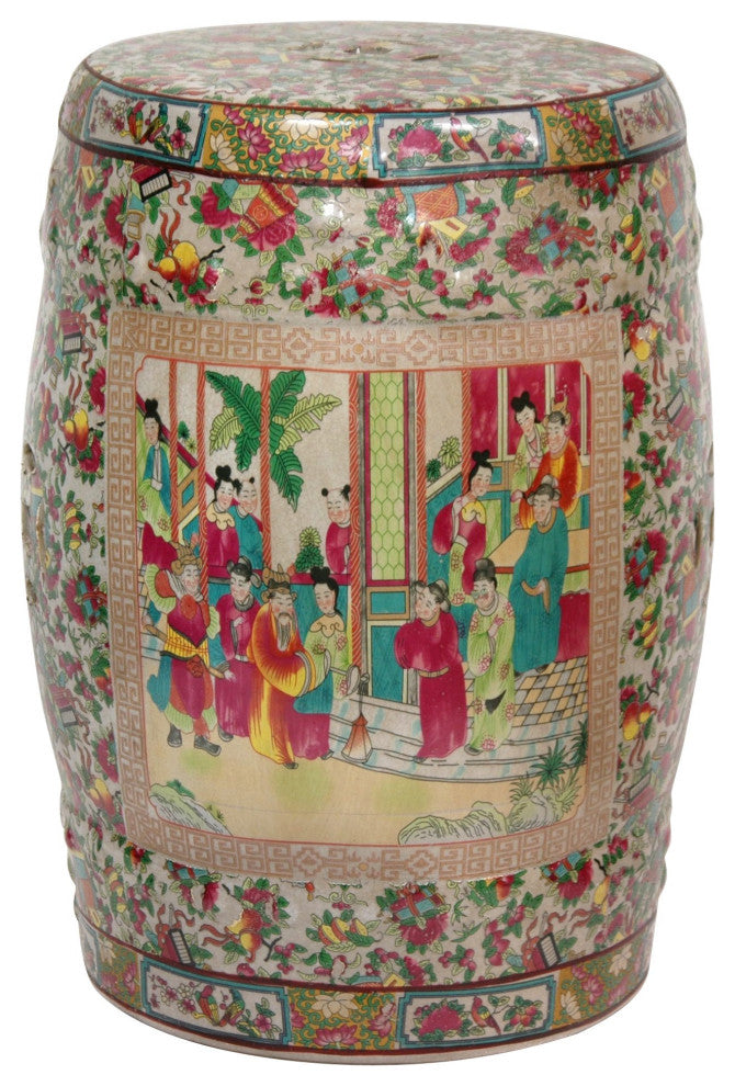 18" Rose Medallion Porcelain Garden Stool