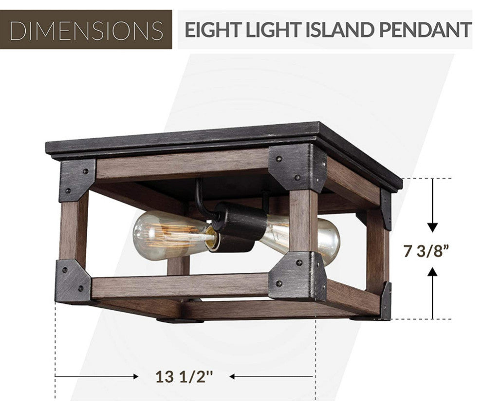 Vintage Flush Mount Ceiling Light Fixture 2 light ceiling light with Oak finish