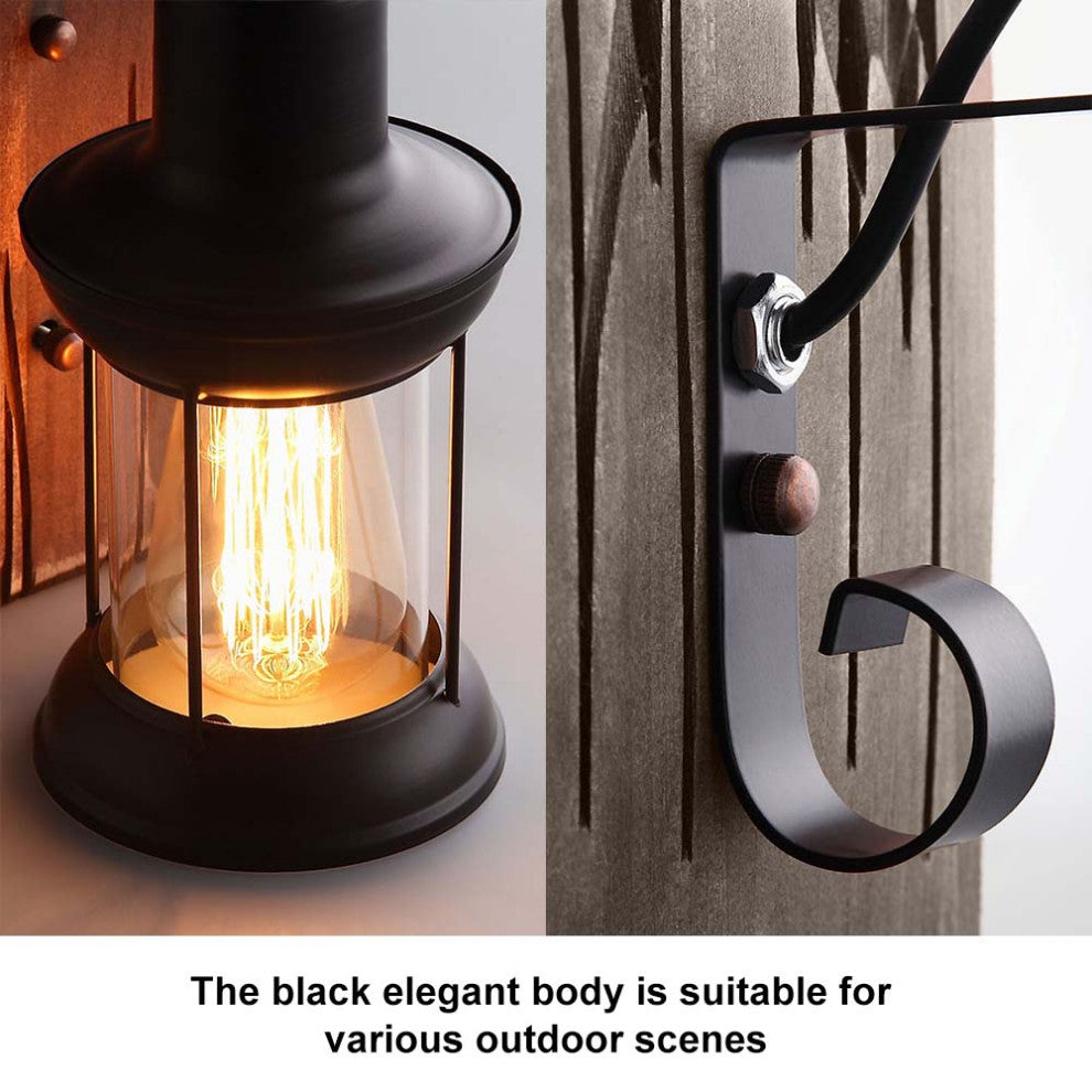 Industrial Cottage Style Clear Glass Lantern 1-Light Wall Light & Wood Backplate