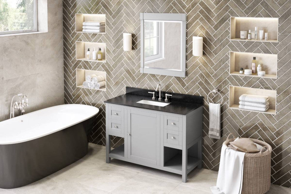 Astoria Transitional 48" Grey Vanity, Black Granite Vanity Top