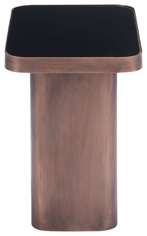 Sofa Side Table, Rectangular, Glass, Metal, Black, Antique Bronze, Hospitality