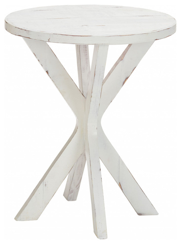 Rustic Modern White RoundxBase End Table